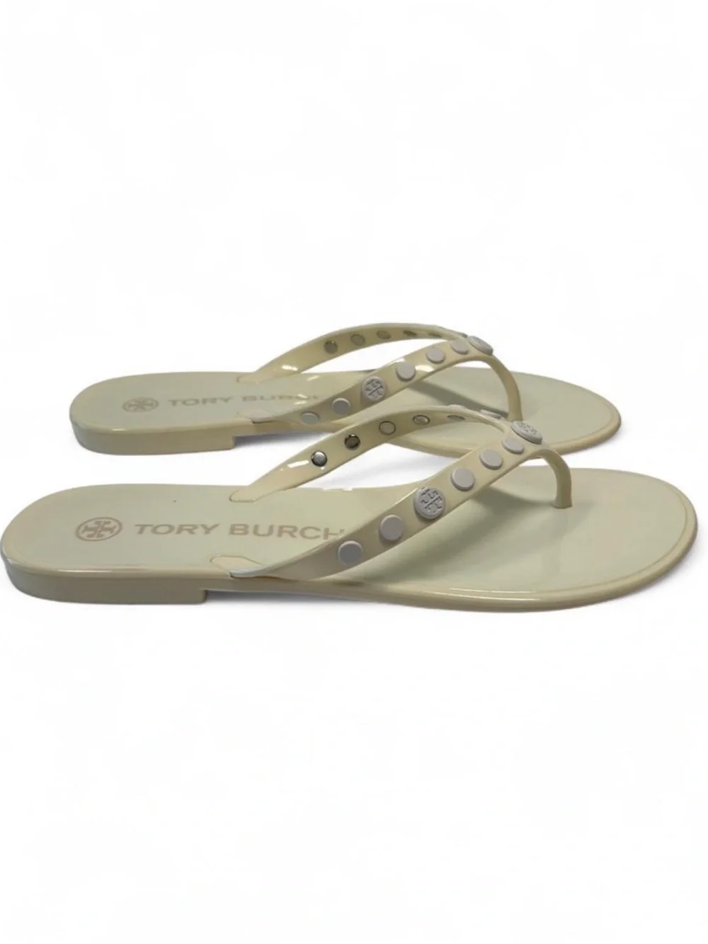 Tory Burch Light Cream Studded Thong Sandals. Size 7